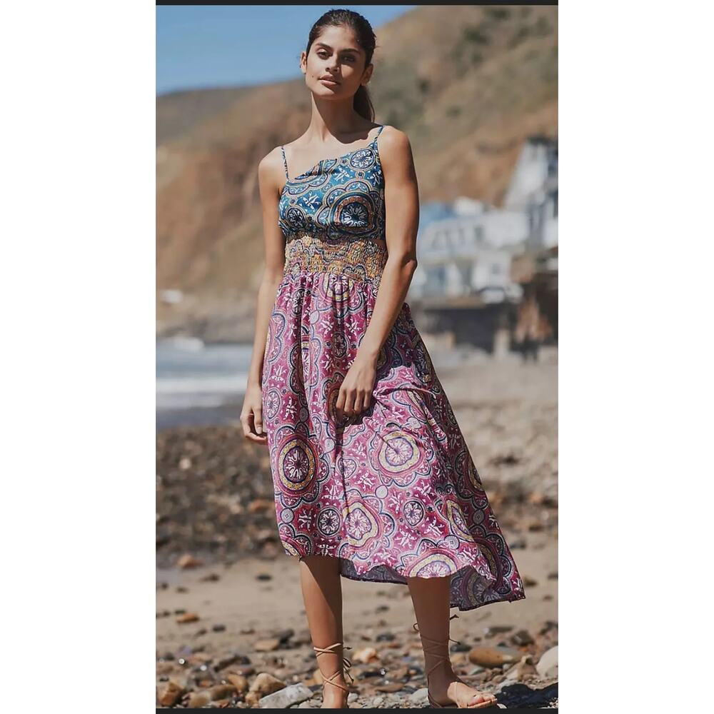 Anthropologie Smocked Cut Out Dress